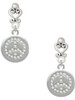Silver Plated Disc with Crystal Peace Sign - Filigree Heart Post Earrings