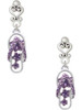 Silver Plated Purple Open Plumeria Flower Flip Flop - Filigree Heart Post Earrings