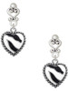 Silver Plated Black & White Zebra Print Heart - Filigree Heart Post Earrings