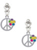 Silver Plated Large Multicolored Daisy on Peace Sign - Filigree Heart Post Earrings