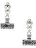 Silver Plated 3-D ''Believe'' Stamp - Filigree Heart Post Earrings