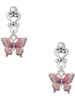 Silver Plated Small Hot Pink & Purple Butterfly - Filigree Heart Post Earrings