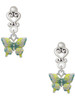Silver Plated Small Lime Green & Blue Butterfly - Filigree Heart Post Earrings