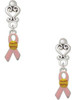 Silver Plated Pink Ribbon with Softball - Filigree Heart Post Earrings