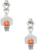 Silver Plated 3-D Enamel Basketball in Hoop - Filigree Heart Post Earrings