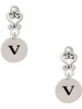 Silver Plated Disc Initial - v - Filigree Heart Post Earrings