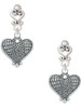 Silver Plated Antiqued Snake Print Heart - Filigree Heart Post Earrings