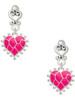 Silver Plated Hot Pink Giraffe Print Heart - Filigree Heart Post Earrings