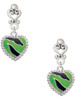 Silver Plated Lime Green Zebra Print Heart - Filigree Heart Post Earrings