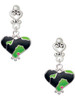 Silver Plated Lime Green Large Cheetah Print Heart - Filigree Heart Post Earrings