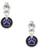 Silver Plated Purple Paw on Black Disc - Filigree Heart Post Earrings