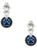 Silver Plated Royal Blue Paw on Black Disc - Filigree Heart Post Earrings