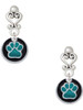 Silver Plated Teal Paw on Black Disc - Filigree Heart Post Earrings