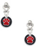 Silver Plated Red Paw on Black Disc - Filigree Heart Post Earrings