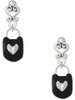 Silver Plated Black Enamel Lock with Clear Crystals - Filigree Heart Post Earrings