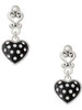 Silver Plated Black Resin Heart with Clear Crystals in Frame - Filigree Heart Post Earrings