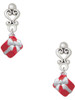 Silver Plated Small 3-D Red Present Box with Bow - Filigree Heart Post Earrings