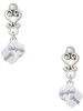Silver Plated Small 3-D White Present Box with Bow - Filigree Heart Post Earrings