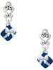 Silver Plated Small 3-D Blue Present Box with Bow - Filigree Heart Post Earrings