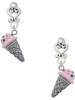 Silver Plated 3-D Resin Strawberry Ice Cream Cone with Crystals - Filigree Heart Post Earrings