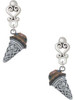Silver Plated 3-D Resin Chocolate Ice Cream Cone with Crystals - Filigree Heart Post Earrings
