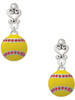Silver Plated Optic Yellow Softball with Red Crystal Stitching - Filigree Heart Post Earrings