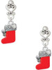 Silver Plated 3-D Red Christmas Stocking - Filigree Heart Post Earrings