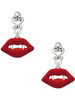 Silver Plated Red Enamel Vampire Lips - Filigree Heart Post Earrings