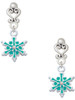 Silver Plated Teal Snowflake with Clear Crystal - Filigree Heart Post Earrings