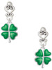 Silver Plated Translucent Green Lucky Four Leaf Clover - Filigree Heart Post Earrings