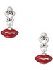 Silver Plated Small Translucent Red Lips - Filigree Heart Post Earrings