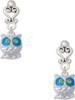 Silver Plated Owl with Hot Blue & Lime Green Crystal Eyes - Filigree Heart Post Earrings