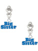 Silver Plated Royal Blue ''Big Sister'' with Heart - Filigree Heart Post Earrings