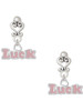 Silver Plated Pink ''Luck'' with Heart - Filigree Heart Post Earrings