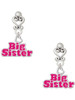 Silver Plated Hot Pink ''Big Sister'' with Heart - Filigree Heart Post Earrings