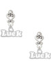 Silver Plated White ''Luck'' with Heart - Filigree Heart Post Earrings