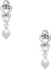 Silver Plated 6mm Glass Imitation Pearl Bead Drop - Filigree Heart Post Earrings