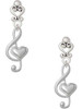 Silver Plated Large Clef with Heart - Filigree Heart Post Earrings