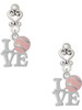 Silver Plated Love with Pink Softball - Filigree Heart Post Earrings