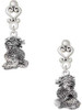 Silver Plated Dragon with AB Crystal Eyes & Clear Ball - Filigree Heart Post Earrings