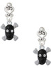Silver Plated Small Black Resin Skull with Clear Crystals - Filigree Heart Post Earrings