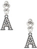 Black Nickeltone Crystal Initial - A - Beaded Border - Filigree Heart Post Earrings