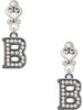 Black Nickeltone Crystal Initial - B - Beaded Border - Filigree Heart Post Earrings