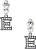 Black Nickeltone Crystal Initial - E - Beaded Border - Filigree Heart Post Earrings