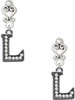 Black Nickeltone Crystal Initial - L - Beaded Border - Filigree Heart Post Earrings