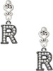 Black Nickeltone Crystal Initial - R - Beaded Border - Filigree Heart Post Earrings