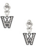 Black Nickeltone Crystal Initial - W - Beaded Border - Filigree Heart Post Earrings