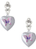 Silver Plated Pink & Purple Butterfly Locket - Filigree Heart Post Earrings