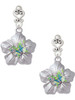 Silver Plated Lime Green & Hot Blue Butterfly on Large Flower - Filigree Heart Post Earrings