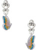 Silver Plated Translucent Pastel Flying Butterfly - Filigree Heart Post Earrings
